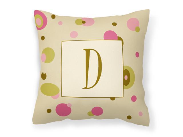 Letter D Initial Monogram - Tan Dots Decorative Canvas Fabric Pillow