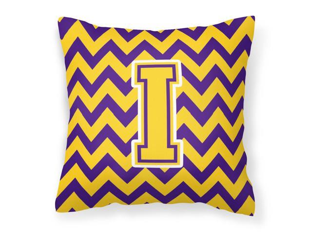 Letter I Chevron Purple and Gold Fabric Decorative Pillow CJ1041-IPW1414