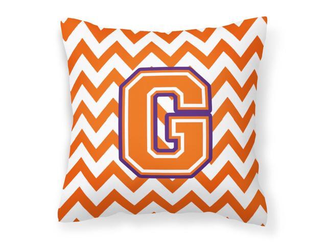 Letter G Chevron Orange and Regalia Fabric Decorative Pillow CJ1062-GPW1414
