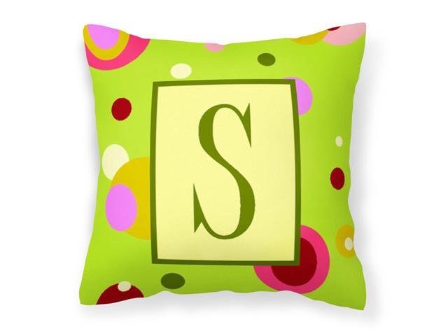 Letter S Initial Monogram - Green Decorative Canvas Fabric Pillow