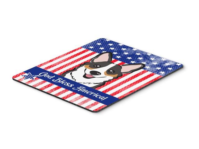 God Bless American Flag with Tricolor Corgi Mouse Pad Hot Pad or Trivet BB2185MP
