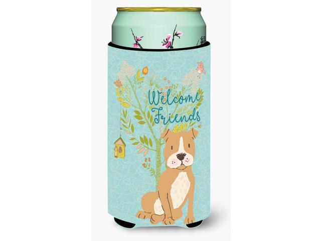 Welcome Friends Brown Staffie Tall Boy Beverage Insulator Hugger BB7624TBC