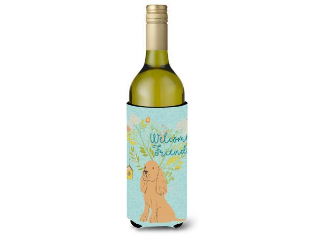 Welcome Friends Buff Cocker Spaniel Wine Bottle Beverge Insulator Hugger BB7619LITERK