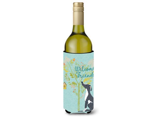 Welcome Friends Black White Greyhound Wine Bottle Beverge Insulator Hugger BB7592LITERK