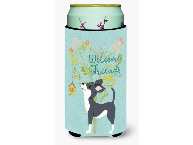 Welcome Friends Black White Chihuahua Tall Boy Beverage Insulator Hugger BB7627TBC