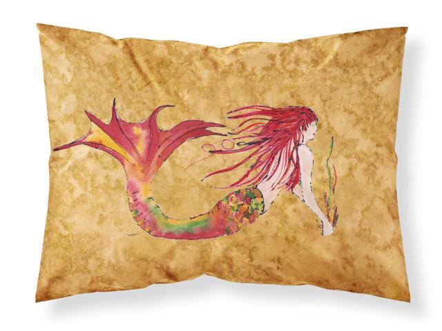Ginger Red Headed Mermaid on Gold Fabric Standard Pillowcase 8727PILLOWCASE