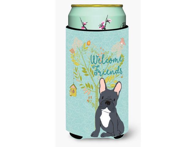 Welcome Friends Black French Bulldog Tall Boy Beverage Insulator Hugger BB7632TBC