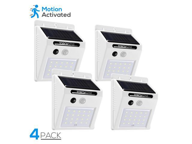 TORCHSTAR Outdoor LED Solar Powered Motion Sensor Lights Wireless Outdoor Wall Lighting White Pack of 4