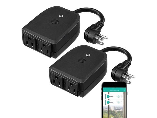 LITEdge 2-in-1 Outdoor Smart Plug Waterproof Smart Outlet Socket Works with Alexa WiFi Outdoor Plug Power Outlet APP Wireless Remote Control