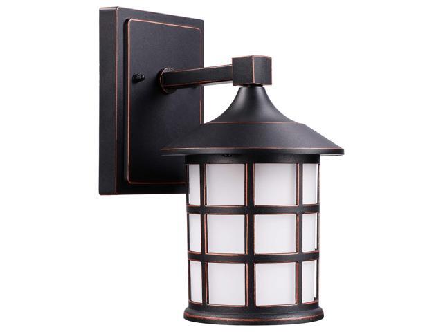 LEONLITE LED Outdoor Wall Light 9W (60W Eqv) Vintage Style Black Metal Cage & Frosted Glass 3000K Warm White 500 Lumens Integrated Wall