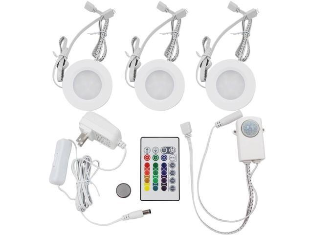 TorchStar LED Set of 3 RGB+Warm White LED Under Cabinet Lighting Kit - 2Watt LED Puck Lights with IR Remote