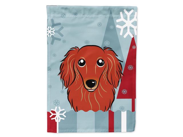 Caroline's Treasures BB1710CHF Winter Holiday Longhair Red Dachshund Canvas House Size Flag Multicolor Large