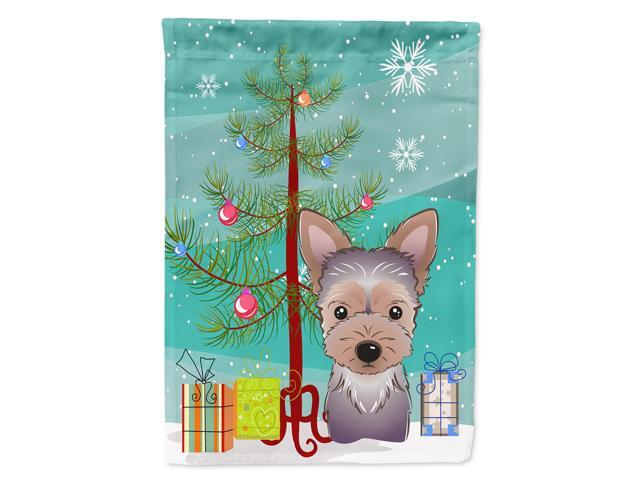 Caroline's Treasures BB1604CHF Christmas Tree and Yorkie Puppy Canvas House Flag Large Multicolor