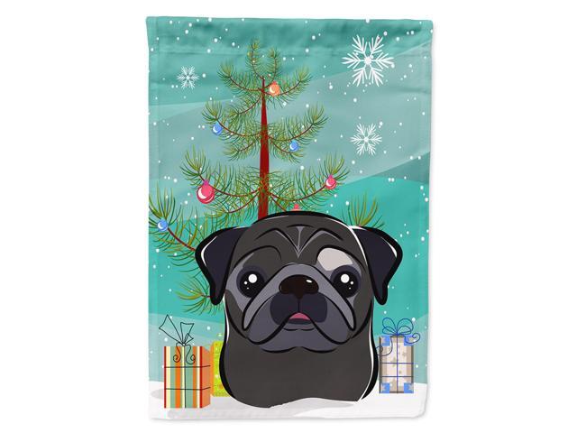 Caroline's Treasures BB1635CHF Christmas Tree and Black Pug Canvas House Flag Large Multicolor