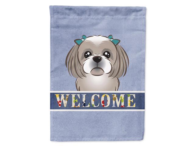 Caroline's Treasures BB1436CHF Gray Silver Shih Tzu Welcome Flag Canvas Large Multicolor