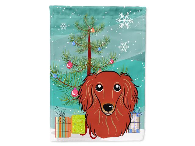 Caroline's Treasures BB1586CHF Christmas Tree and Longhair Red Dachshund Canvas House Flag Large Multicolor