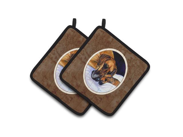 Caroline's Treasures Natural eared Fawn Great Dane Momma & Puppy Pair of Pot Holders 7099PTHD 75HX75W Multicolor