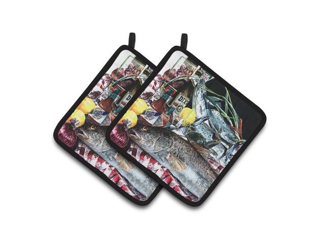 Caroline's Treasures Fish & Beers From New Orleans Pair of Pot Holders 1001PTHD 75HX75W Multicolor