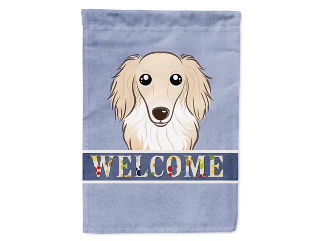 Caroline's Treasures BB1398CHF Longhair Creme Dachshund Welcome Flag Canvas Large Multicolor