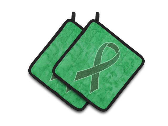 Caroline's Treasures Kelly green Ribbon For Kidney Cancer Awareness Pair of Pot Holders AN1220PTHD 75HX75W Multicolor