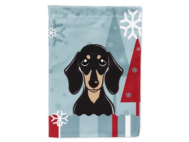 Caroline's Treasures BB1711CHF Winter Holiday Smooth Black and Tan Dachshund Canvas House Size Flag