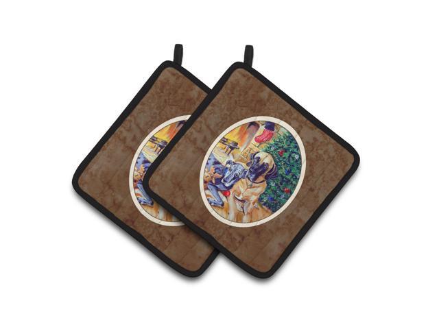 Caroline's Treasures Fawn & Blue Great Dane Waiting On Christmas Pair of Pot Holders 7111PTHD 75HX75W Multicolor