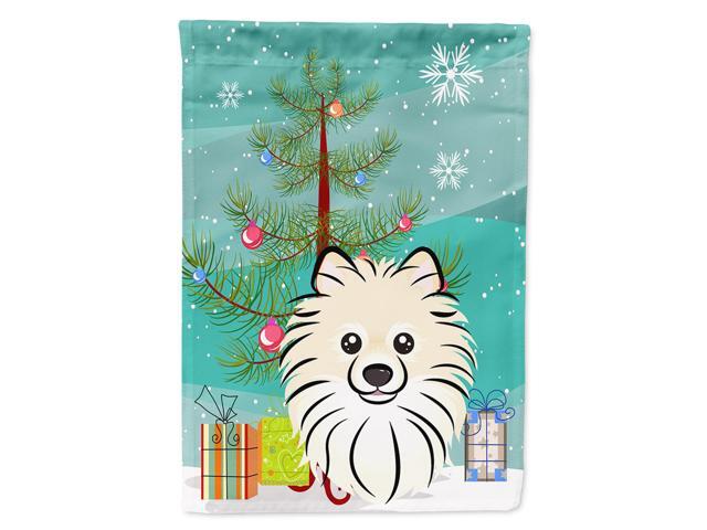 Caroline's Treasures BB1579CHF Christmas Tree and Pomeranian Canvas House Flag Large Multicolor