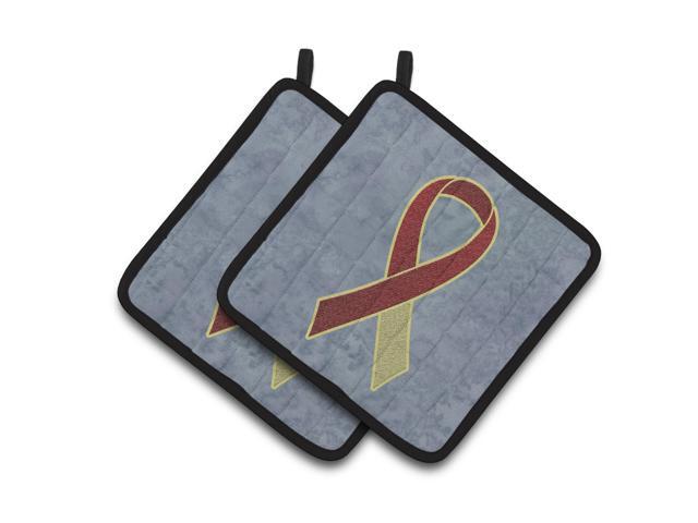 Caroline's Treasures Burgundy & Ivory Ribbon For Head & Neck Cancer Awareness Pair of Pot Holders AN1218PTHD 75HX75W Multicolor