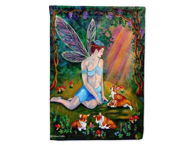 Caroline's Treasures 7295CHF Fairy in the Woods with Her Corgis Flag Canvas Large Multicolor