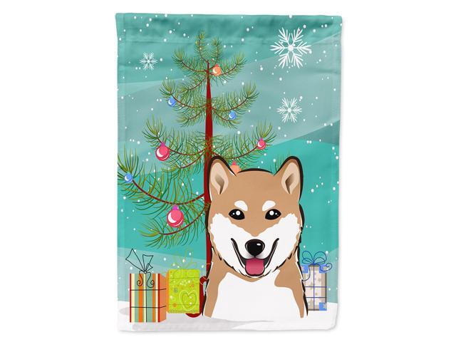 Caroline's Treasures BB1597CHF Christmas Tree and Shiba Inu Canvas House Flag Large Multicolor