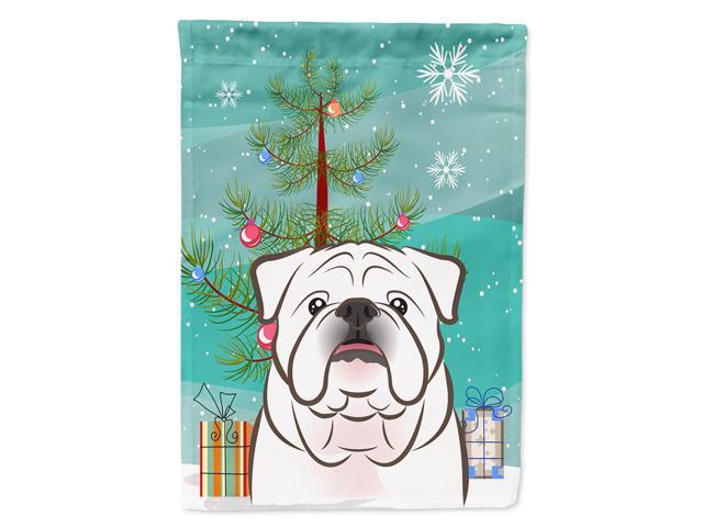 Caroline's Treasures BB1592CHF Christmas Tree and White English Bulldog Canvas House Flag Large Multicolor