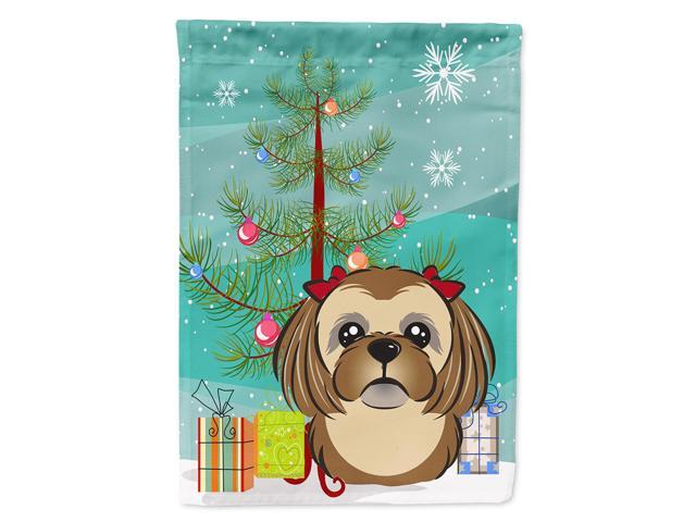 Caroline's Treasures BB1621CHF Christmas Tree and Chocolate Brown Shih Tzu Flag Large Multicolor