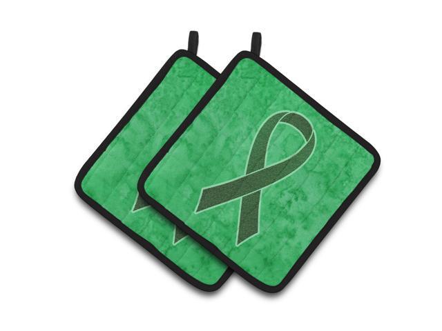 Caroline's Treasures Emerald green Ribbon For liver Cancer Awareness Pair of Pot Holders AN1221PTHD 75HX75W Multicolor