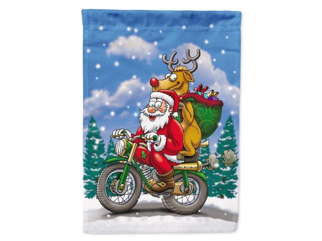 Caroline's Treasures APH8996CHF Christmas Santa Claus on a Motorcycle Canvas House Flag Large Multicolor