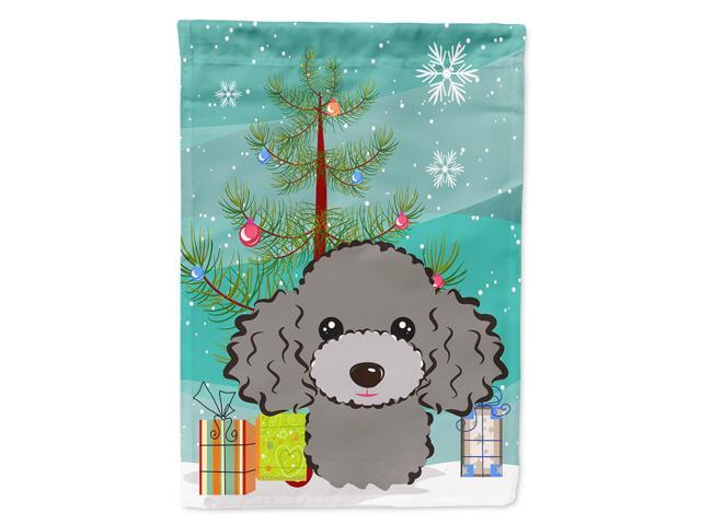 Caroline's Treasures BB1631CHF Christmas Tree and Silver Gray Poodle Canvas House Flag Large Multicolor