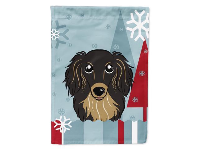 Caroline's Treasures BB1709CHF Winter Holiday Longhair Black and Tan Dachshund Canvas House Size Flag