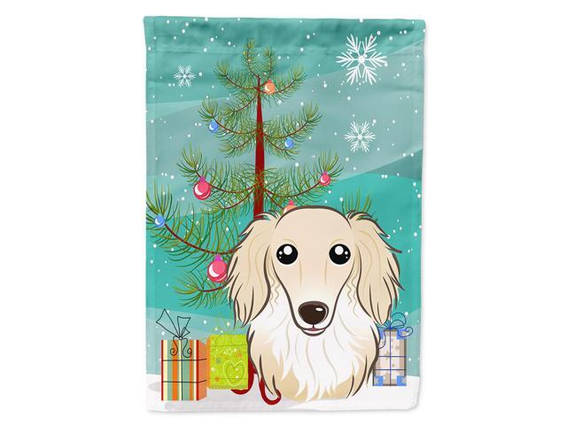 Caroline's Treasures BB1584CHF Christmas Tree and Longhair Creme Dachshund Flag Large Multicolor