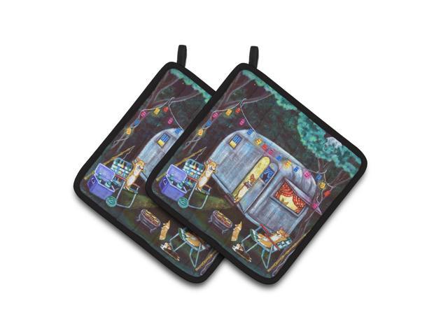 Caroline's Treasures Corgi Glamping Fish Tales Trailer Pair of Pot Holders 7435PTHD 75HX75W Multicolor