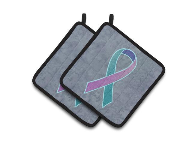 Caroline's Treasures Teal Pink & Blue Ribbon For Thyroid Cancer Awareness Pair of Pot Holders AN1217PTHD 75HX75W Multicolor