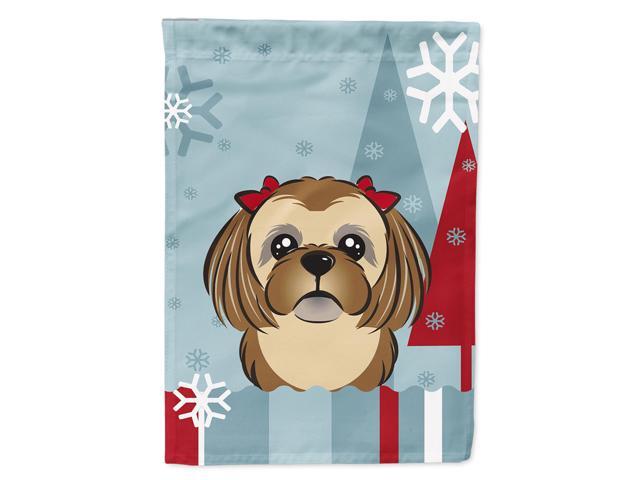 Caroline's Treasures BB1745CHF Winter Holiday Chocolate Brown Shih Tzu Canvas House Size Flag