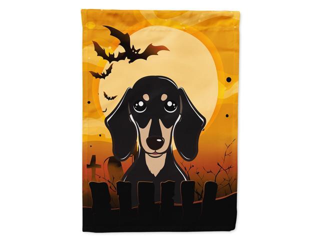 Caroline's Treasures BB1773CHF Halloween Smooth Black and Tan Dachshund Canvas House Size Flag