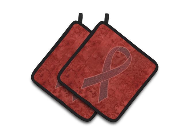 Caroline's Treasures Burgundy Ribbon For Multiple Myeloma Cancer Awareness Pair of Pot Holders AN1214PTHD 75HX75W Multicolor