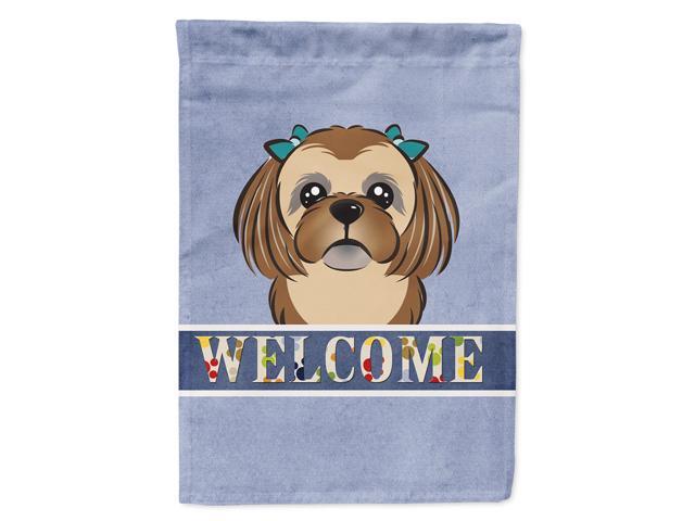 Caroline's Treasures BB1435CHF Chocolate Brown Shih Tzu Welcome Flag Canvas Large Multicolor