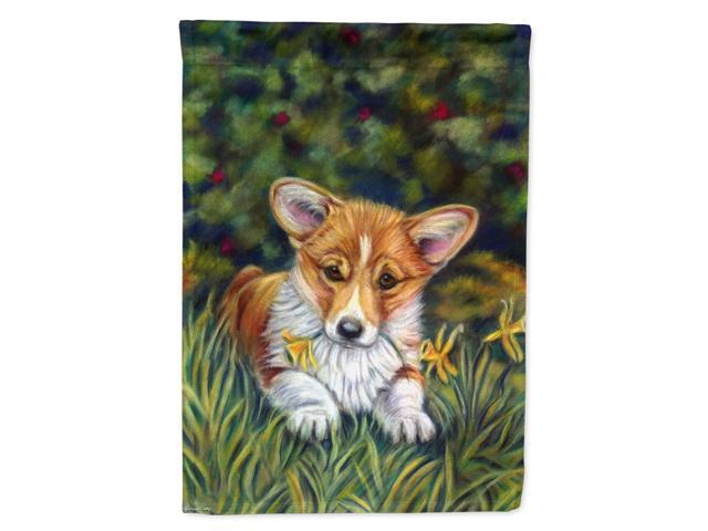 Caroline's Treasures 7300CHF Corgi Pup and Daffodils Flag Canvas Large Multicolor