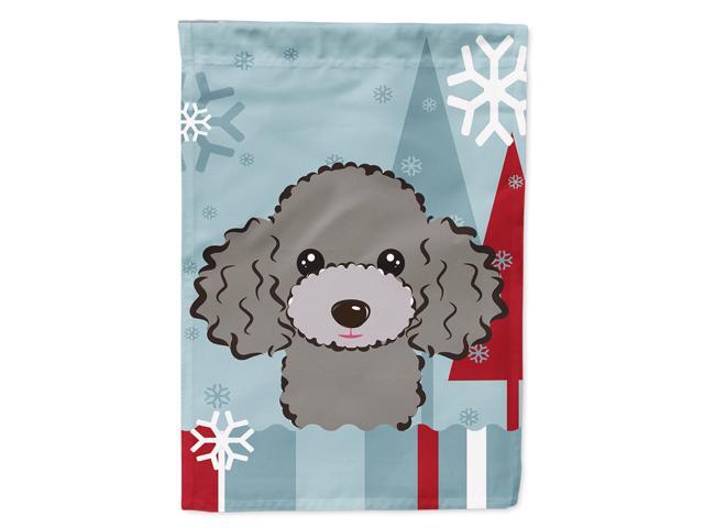 Caroline's Treasures BB1755CHF Winter Holiday Silver Gray Poodle Canvas House Size Flag Multicolor Large