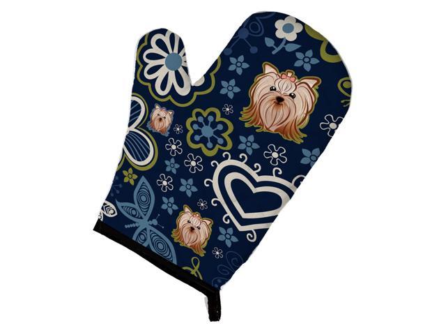 Carolines Treasures Blue Flowers Yorkie Yorkishire Terrier Large multicolor oven mitt