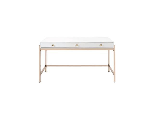 Ottey Desk White High Gloss/Gold - Acme Furniture