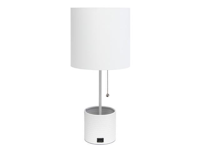 Simple Designs Hammered Metal Organizer Table Lamp with USB charging port and Fabric Shade White