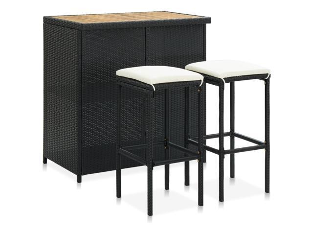 vidaXL Bar Set 3 Pieces Poly Rattan Black Kitchen Dining Room Furniture Set