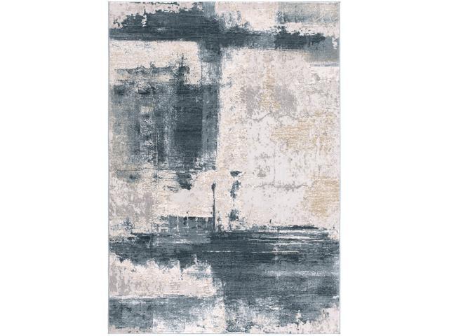 Ergode Modern Abstract Area Rug (7x10 feet) - 6'6' x 9'5' Cream Blue
